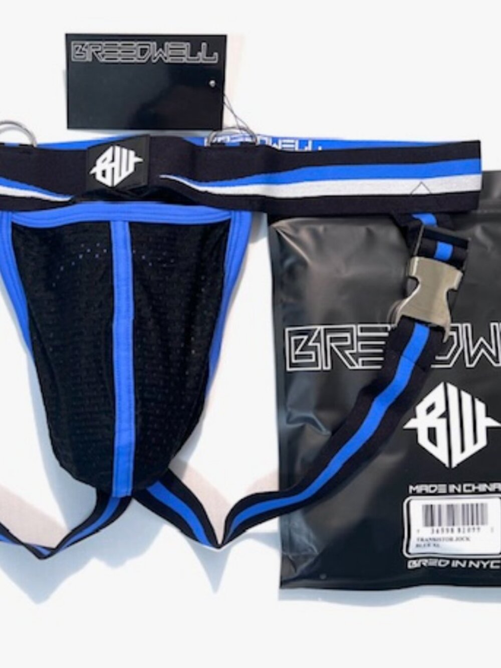 BREEDWELL Size XL Transistor Athletic Supporter/Jock - Black/Blue/White/Chrome